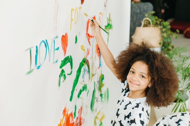 little girl paint di the wall