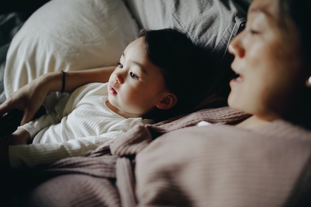 son and mom enjoy their time together and sharing stories